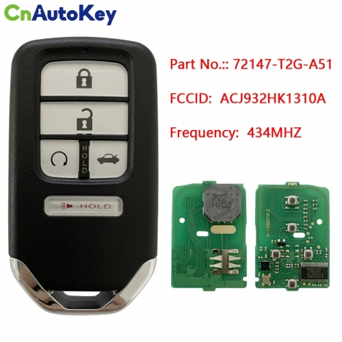 CN003147 2016 - 2017 Honda Accord Proximity Remote Key 72147-T2G-A51 ACJ932HK1310A  ID47Chip 434MHZ