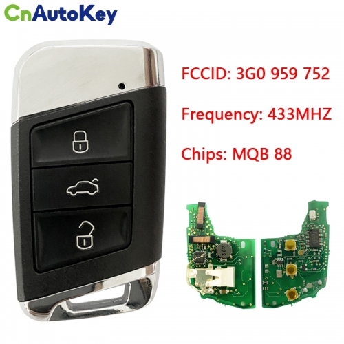 CN001076  Smart Key for VW Passat Frequency 434 MHz Transponder mqb 88  Part No 3G0 959 752 Keyless GO