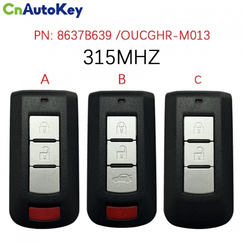 CN011034   2018-2022 Mitsubishi Eclipse Cross / 2-4 Button Smart Key / PN: 8637B639 / OUCGHR-M013 315MHZ 47 Chip