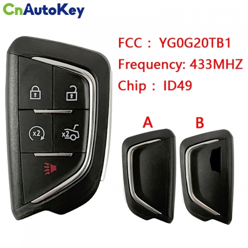 CN030009 For Cadillac 2020-2022 CT4-CT5 433MHZ 5Buttons Smart Remote Key hitag pro FCC ID YG0G20TB1 P/N 13538860