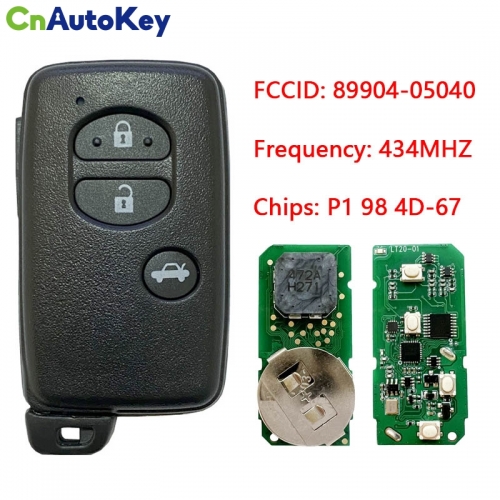 CN007168 For Toyota Avensis 2009+ Smart Key, 3Buttons, B75EA P1 98 4D-67 Chip, 433MHz 89904-05040 Keyless Go