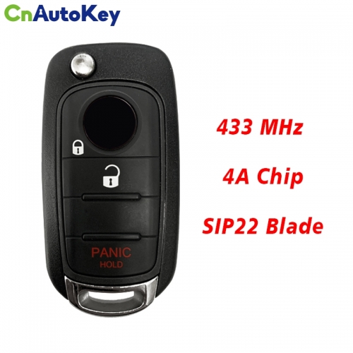 CN017028 Folding Flip 3 Button Remote Smart Car Key 433MHz 4A Chip SIP22 Uncut Blade For Fiat Egea Tipo 500X