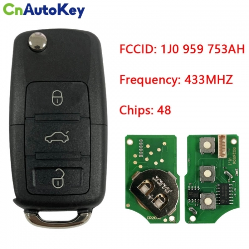 CN001005 1J0 959 753AH 3 Button Remote Key Fob 433Mhz ID48 Chip Fit For VW Passat 2002-2005