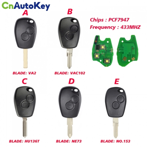 CN010025 2 Button Remote Car Key 433mhz With PCF7947 Round Button