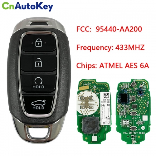 CN020282  Suitable for modern smart remote control key with 4 keys FCC: 95440-AA200 433MHZ ATMEL AES 6A chip