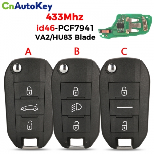 CN009054 433Mhz Remote Car Key For Peugeot 208 301 308 508 2008 5008 Hella Fit Citroen C3 C4 C4L ID46-7941 Chip HU83 VA2 Blade