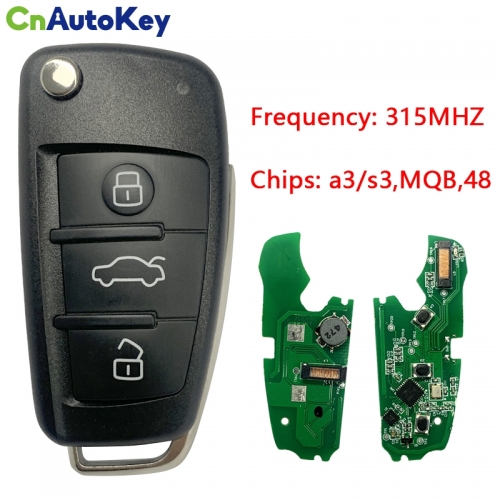 CN008099  3Button 315 MHz MQB 48Chip Keyless Go Flip Remote Car Key For Audi A3 S3 2012-2017 8V0 837 220E