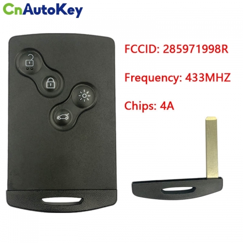 CN010026  285971998R Keyless Smart Key PCF7953M 4A Chip 433 MHZ For 2009 2010 2011 2012 2013 2014 2015 2017 Renault Clio IV Captur