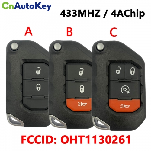 CN086041 for Jeep Wrangler 2018 2019 Smart Remote Key Fob FCC ID: OHT1130261 433MHz 4A Chip 68416784AA