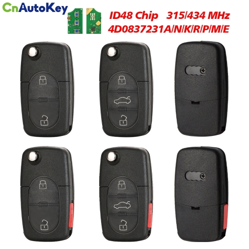 CN008101 433/315MHZ   ID48 Chip Car Remote Key for AUDI A3 A4 A6 A8 RS4 TT Allroad Quttro RS4 1994 - 2004 4D0837231A/N/K/R/P/M/E