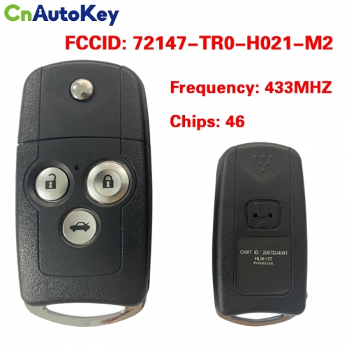 CN003154  3 Buttons Folding flip Remote Key No chip For Honda Civic 2012-2014  433MHZ 72147-TR0-H021-M2