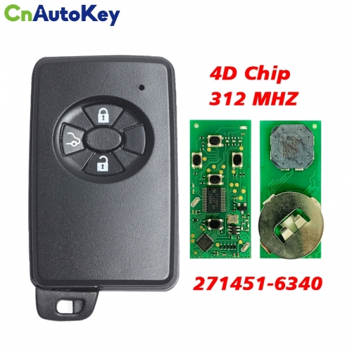 CN007311  Aftermarket For Toyota Axio Premio 3 Button Smart Key replacement Genuine Board number 271451-6340 Keyless 4D Chip 312MHZ FSK