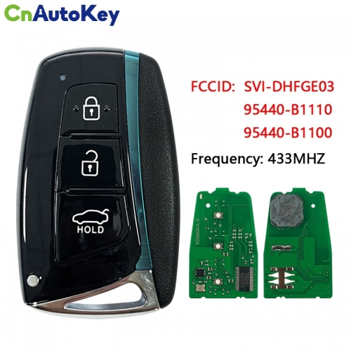 CN020236  Hyundai Genesis 2014-2017 Smart Key Remote 3 buttons 433 MHz HITAG 3 chip Fcc id: SVI-DHFGE03 95440-B1110 95440-B1100
