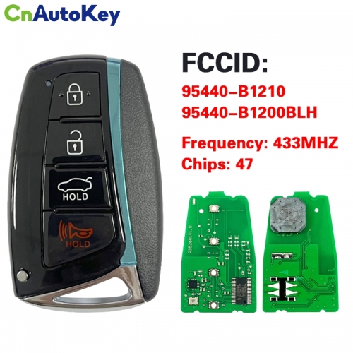 CN020237 Hyundai Genesis 2015-2017 Smart Key Remote 4 Buttons 433 MHz HITAG 47 Chip Fcc Id: SY5DHFNA433 P/N: 95440-B1210 95440-B1200BLH