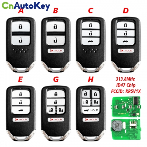 CN003159 2/3/4/5 Button for Honda Ohyssey Crosstour Fit HR-V City Crider Jazz Smart Remote Car Key Fob 313.8MHz ID47 Chip  FCCID: KR5V1X