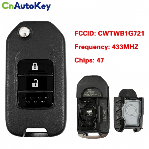 CN003161  original Honda 2 button remote key with PCF7961X(Hitag3) ID 47 chip-434mhz Model: Honda G FCC ID: CWTWB1G721