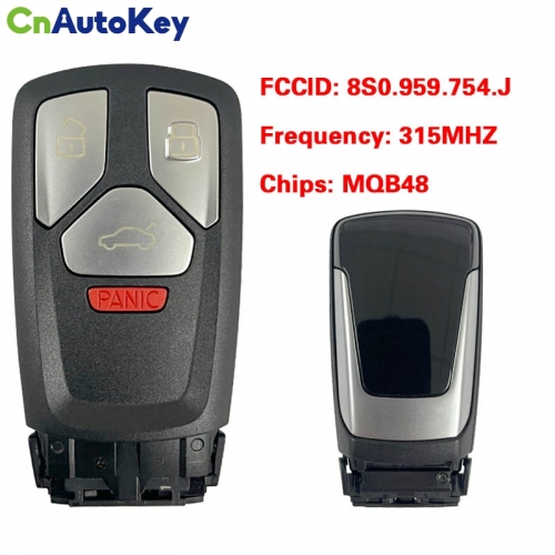 CN008152  Suitable for Audi A3 Q2 Q3 TT original remote control key 3+1 buttons 315Mhz MQB48 chip FCC: 8S0 959 754 J Keyless GO
