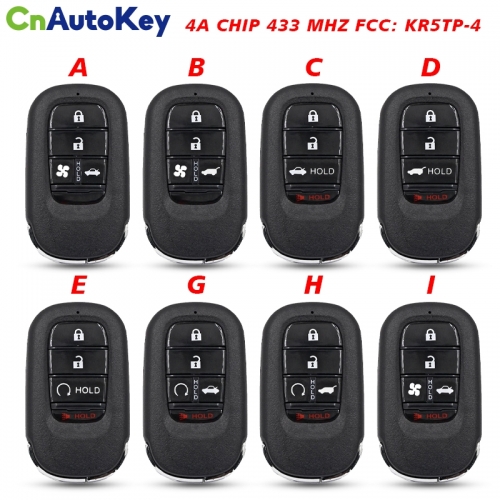 CN003164 4/5 Button Car key For Honda New XRV CRV HRV FIT ZRV Smart Remote 433MHZ 4A Chip FCC ID : KR5TP-4