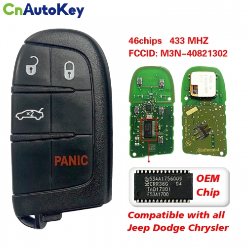 CN087008 Genuine Dodge Charger, Challenger, Dart 2011+ Smart Key, 4Buttons M3N-40821302 68051387Ac Fob Ic: 7812A-40821302 68051387Ah