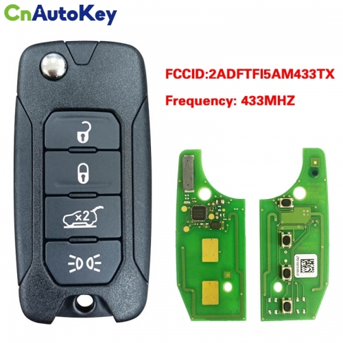 CN086048  4 Buttons Flip Folding Remote Key for Fiat 500X Jeep Renegade 2016-2018 433MHz with Chip Megamos AES 2ADFTFI5AM433TX SIP22 Uncut 4 Buttons