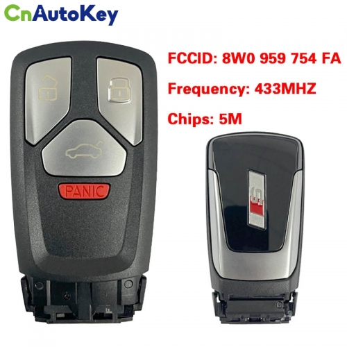 CN008165 Suitable for Audi S original remote control key 3+1 buttons 433Mhz 5M chip FCC: 8W0 959 754 FA Keyless GO