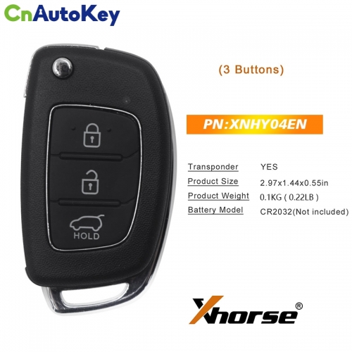 Xhorse XNHY04EN 3 Buttons Wireless Universal Remote Key for Hyundai Style Flip