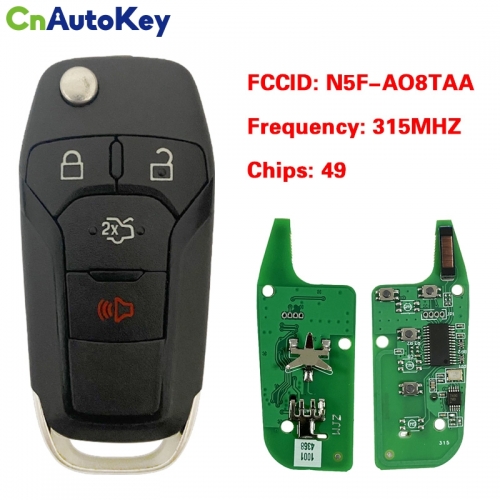CN018067 4 Buttons Flip Remote Key Keyless Entry  315MHz with 49 chip Hitag Pro for Ford Fusion 2013-2015 FCC ID: N5F-A08TAA HU101