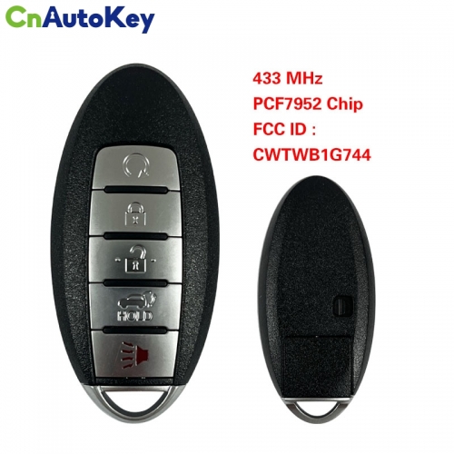 CN027057 NISSAN Patrol smart key, 5 buttons, FCC ID CWTWB1G744, PCF7952 chip, 433MHz, with Keyless Go 285E3-1LB5A