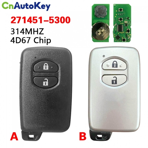 CN007227  314.3 MHz FSK 4D67 Chip 271451-5300 Smart 2 Button Remote Car Key Fob for Toyota Prius Aqua IQ Ractis Belta Vitz Corolla Axio