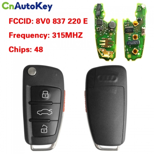 CN008056 2013-2017 Audi A3 Q2L Q3 / 4-Button Flip Key Keyless go / PN: 8V0 837 220 E / NBGFS12P71 - MQB
