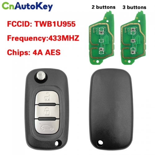CN010040 Aftermarket Flip Key for Renault Clio, Fluence 3 Buttons 434 MHz AES chip
