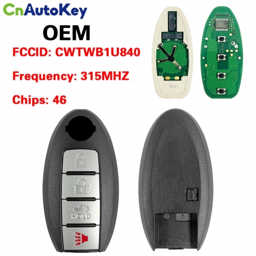 CN027047 For Nissan Sentra, Versa 2013-2019 Remote Fob W/ Uncut Blade TWB1U840 , 285E3-3SG0D 315MHz PCF7952 CWTWB1U840