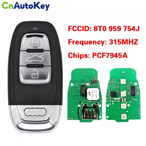 CN008080 3 Button Car Smart Card Remote Key For Audi A4 S4 A5 S5 Q5 A6 Keyless go PCF7945A 315Mhz 8T0 959 754J
