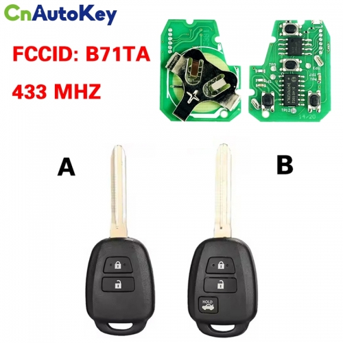 CN007238 433MHz H / G Chip FCC ID: B71TA Replacement 2 Button Remote Key Fob for Toyota RAV4 Yaris