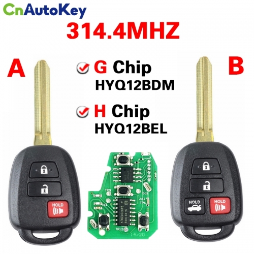 CN007100 Remote Car key 314.4MHz With G/H Chip optional For Toyota Camry Corolla 2012-2017 HYQ12BDM HYQ12BEL