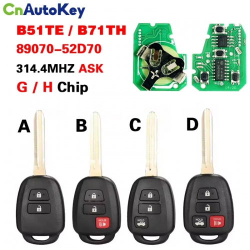 CN007236 Remote Car Key FOB For Toyota CHR VITZ YARIS Camry Corolla AQUA FCC ID MDL B51TE B71TH 314.3MHZ 89070-52D70 H chip