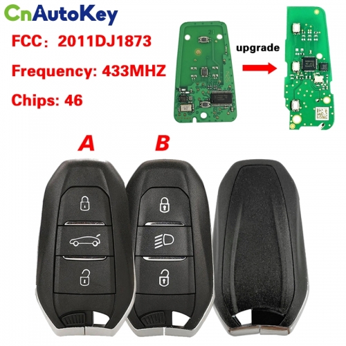 CN009029 Aftermarket 2011DJ1873 433.92Mhz 7945 Electric chip car key control 3Button remote smart card keyless go smart key for Peugeot 508