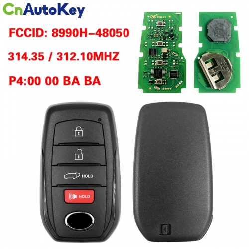CN007319 2021 Toyota Venza Smart Remote Key 8990H-48050 HYQ14FBX 314.35/312.10 MHZ P4:00 00 BA BA