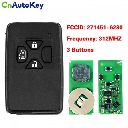 CN007303 Toyota Smart Key 3 Buttons Slider Door 312MHz PCB 271451-6230 Black Cover