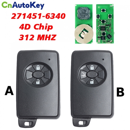 CN007311 Aftermarket For Toyota Axio Premio 3 Button Smart Key replacement Genuine Board number 271451-6340 Keyless 4D Chip 312MHZ FSK P1 98