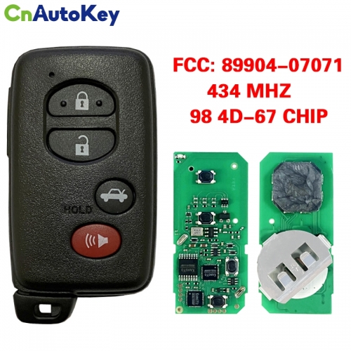 CN007222 Toyota Avalon 2010-2013 Smart Key Remote 4 Buttons 433MHz 89904-07071 89904-07072 FCC ID: 14AAC PAGE1 98 4D-67 CHIP A433