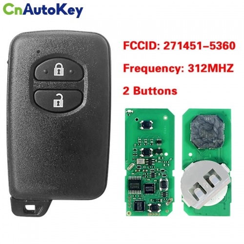 CN007258 Toyota Prado Smart Key 2 Buttons 312MHz Black Cover PCB 271451-5360