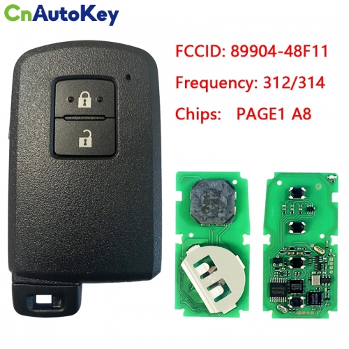 CN007153 For TOYOTA Land Cruiser, Harrier smart key, 2Buttons, 14FAB-02 PAGE1 A8 DST-AES Chip, 312/314MHz, with Keyless Go 89904-48F11