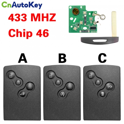 CN010022 Auto Smart Card Key Fob 433 MHZ PCF7952 Chip per Renault Megane Scenic Laguna keyless go