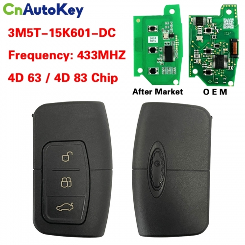 CN018048 Ford Mondeo, Focus, C-Max, Galaxy 2005+ Smart Key, 3Buttons, 3M5T-15K601-DC, 433MHz 1698112 Keyless Go 63Chip