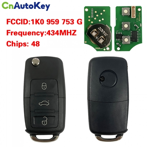 CN001004 ID48 Chip 434Mhz For VW Volkswagen Golf Passat Polo Jetta Touran Bora Sharan 1K0 959 753 G 2004 - 2010 Remote Car Key