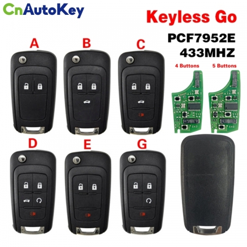 CN014059 For CHEVROLET Cruze, Malibu, Impala smart key, 5Buttons PCF7952E Chip, 433MHz, with Keyless Go, HU100 5912546 13587073