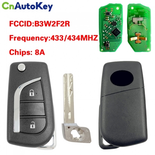 CN007347 2 Button Flip Remote Key Fob Toyota Aygo, Avensis, Yaris (2019+), 433MHz, B3W2F2R 433.58/434.42MHZ 8A chip
