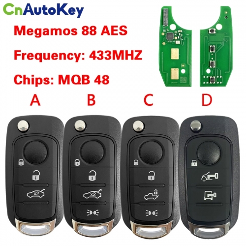 CN017009 Flip Key for Fiat Egea tipo 500 500X 3Buttons 434MHz Megamos 88 AES VIRGIN Blade SIP22 Model: I6FA