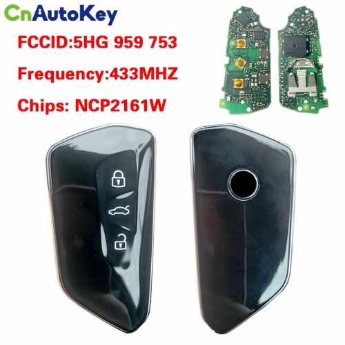 CN001101 For 2020 Volkswagen 3 Button Remote Keyless go 5HG 959 753 5H0 959 753M 434MHZ NCP2161W chip